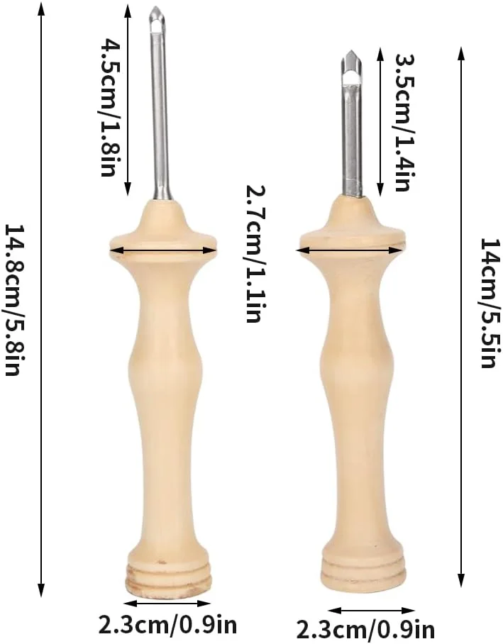 ست دو عددی سوزن پانچ با دسته چوبی، ابزار گلدوزی سوزن پانچ برای نخ و کاموا صنایع دستی DIY