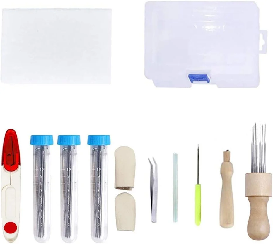 ست سوزن نمد دوزی 48 عددی، سوزن های نمدی پشمی در 3 سایز، به همراه قیچی مت، محافظ انگشت، موچین، ست ابزار نمد دوزی برای ساخت اسباب بازی های DIY و حیوانات نمدی