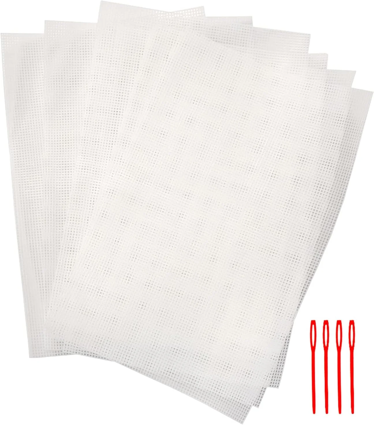 بسته 5 عددی بوم پلاستیکی مشبک سفید سیمان با 4 سوزن پلاستیکی برای پروژه های صنایع دستی و خیاطی با کودکان، گلدوزی، نخ گلدوزی، بافندگی، پروژه های قلاب بافی (5 قطعه 50 × 33 سانتی متر)