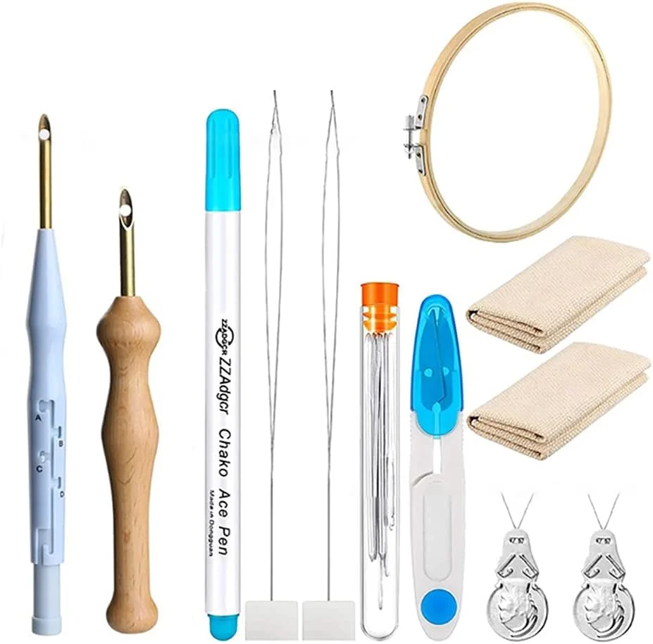 ست گلدوزی DIY سوزن پانچ نخ کاموا دسته چوبی قلم گلدوزی سوزن نخ پارچه برای گلدوزی متقاطع (C)