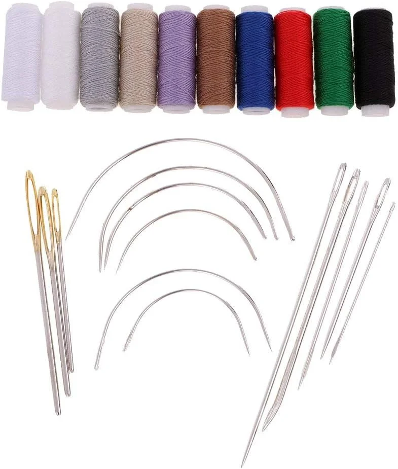 کیت تعمیرات روکش مبلمان Tenlacum، 50 متر نخ جین روکش بسیار قوی در 10 رنگ و کیت 14 عددی سوزن های چرمی و فرش دوزی دستی سنگین و متنوع