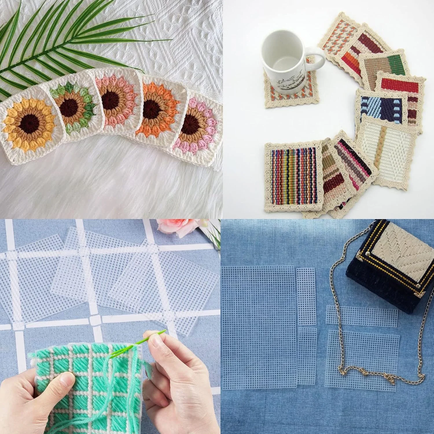 بسته 5 عددی بوم پلاستیکی مشبک سفید سیمان با 4 سوزن پلاستیکی برای پروژه های صنایع دستی و خیاطی با کودکان، گلدوزی، نخ گلدوزی، بافندگی، پروژه های قلاب بافی (5 قطعه 50 × 33 سانتی متر)