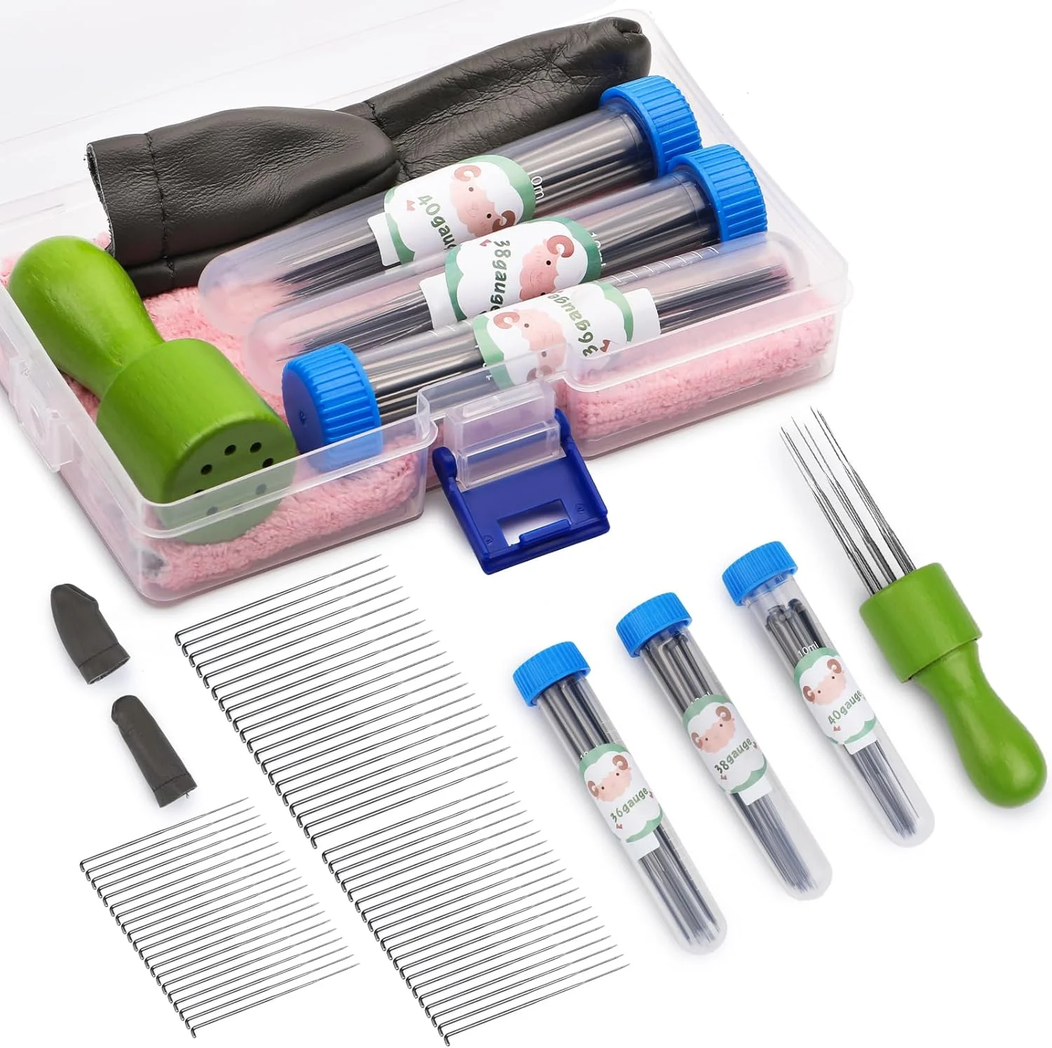 ابزار سوزن‌زنی پشم داکسیرو، کیت ابزار سوزن‌زنی پشم با سوزن‌های نمدی در 3 سایز و دسته چوبی 1/8 سوزنی برای لوازم سوزن‌زنی نمدی مبتدی یا حرفه‌ای (سبز)