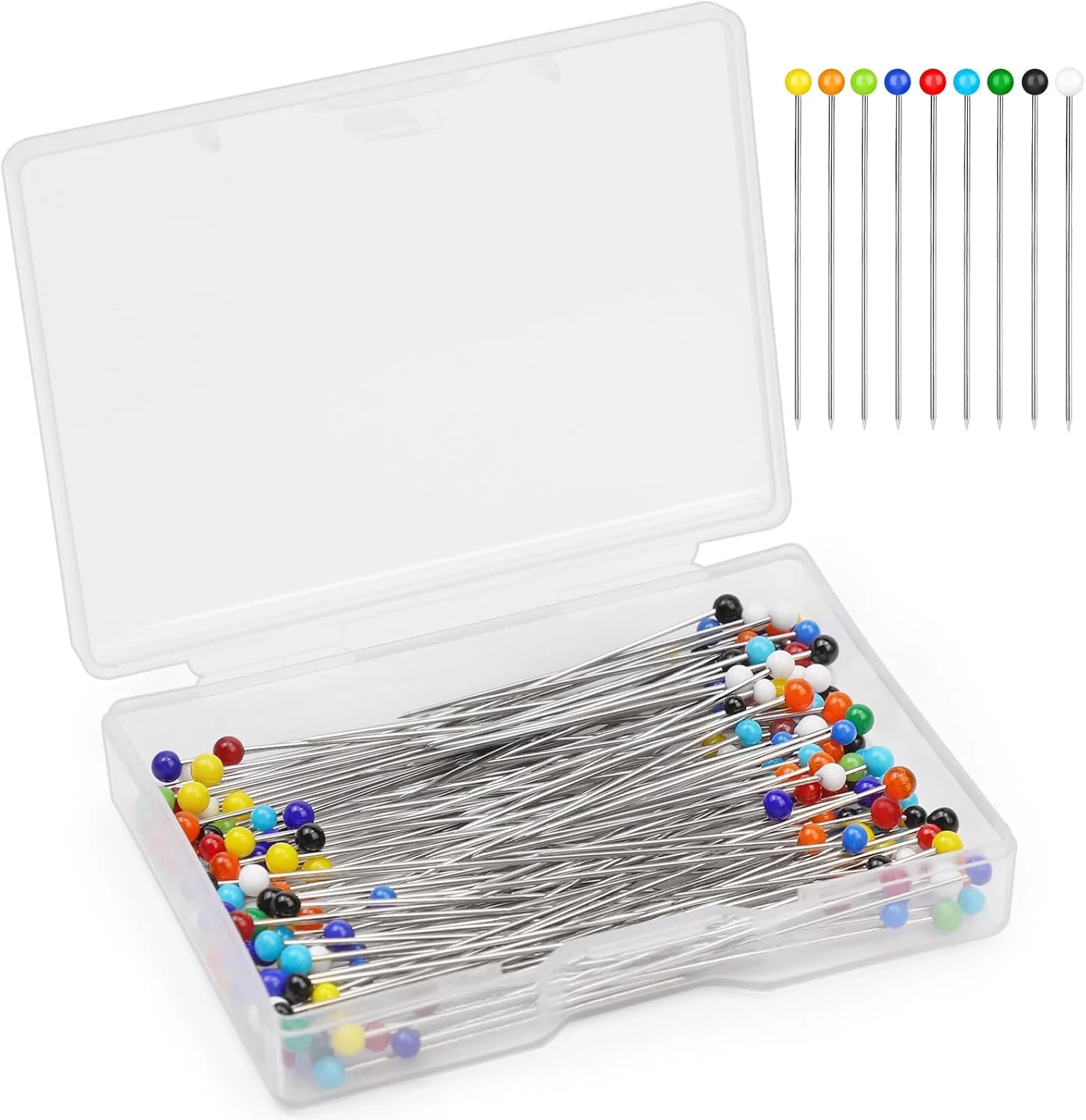 دوکثیرو 200 عدد سوزن خیاطی رنگارنگ با سر شیشه ای، سوزن های مستقیم 38 میلی متری بلند با نوک تیز برای لحاف دوزی، جواهر سازی