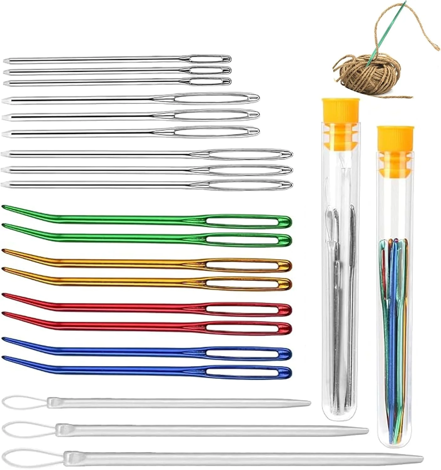 ست سوزن نخ، ست سوزن کوبلن دوزی، 20 عدد سوزن کند، سوزن پشمی با لوله نگهداری، سوزن های بافتنی نخ استیل ضد زنگ، سوزن های خیاطی، 3 سایز، سوزن کند، نوک منحنی برای بافندگی