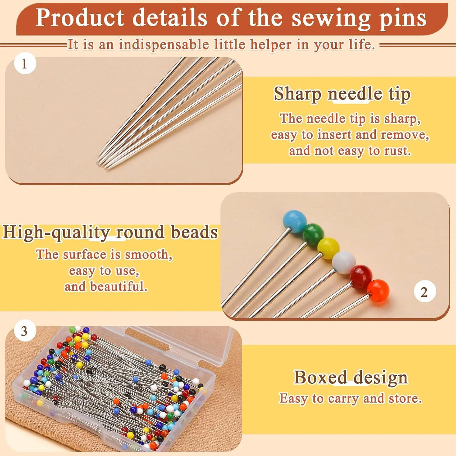 دوکثیرو 200 عدد سوزن خیاطی رنگارنگ با سر شیشه ای، سوزن های مستقیم 38 میلی متری بلند با نوک تیز برای لحاف دوزی، جواهر سازی