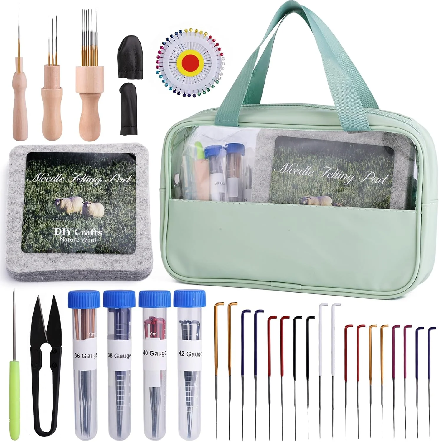 کیت سوزن نمد دوزی 107 تکه Doxiru، کیت ابزار نمد دوزی پشمی، ابزار سوزن نمد دوزی، مت نمد دوزی، لوازم نمد دوزی با 7 سایز سوزن نمد دوزی، پد نمد دوزی 6"x6" برای لوازم نمد دوزی مبتدی