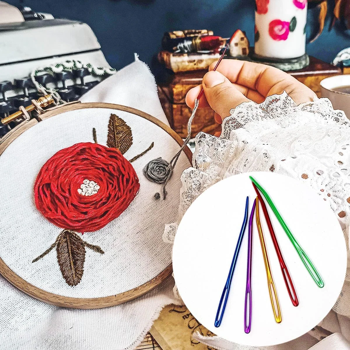 10 عدد سوزن کاموا، سوزن لحاف دوزی کاموا، سوزن های خمیده برای قلاب بافی، سوزن های خیاطی برای خیاطی با دست، چشم بزرگ برای لحاف دوزی، دوخت پشم، بافندگی، رفوگری