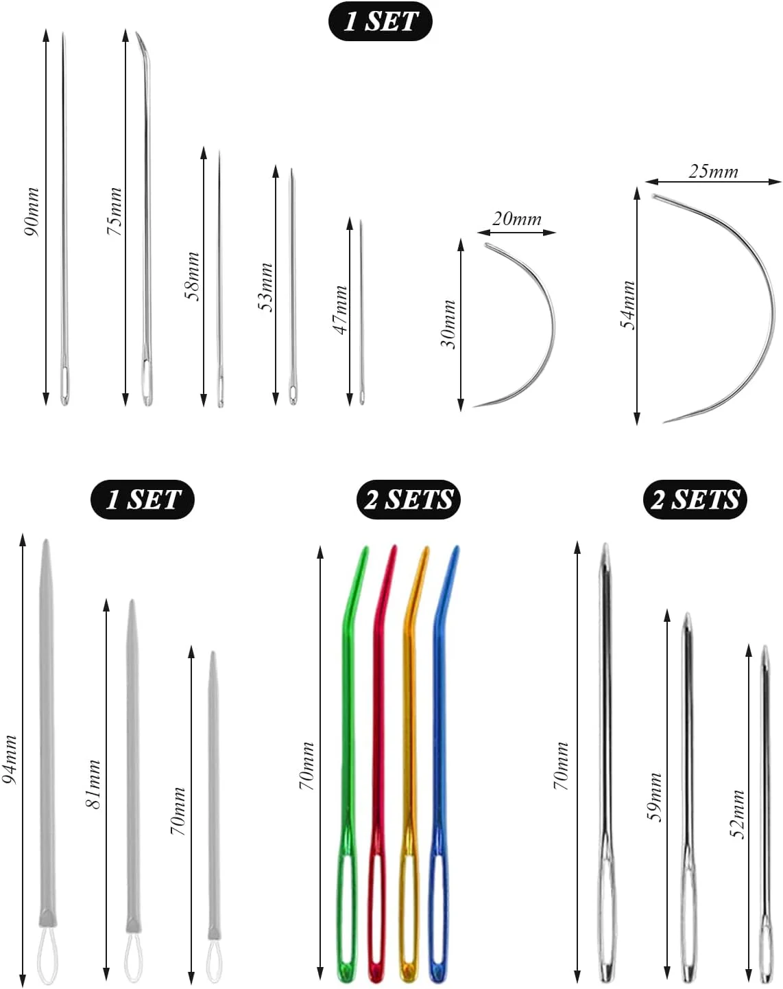 مجموعه 22 عددی سوزن های خمیده CYNOSURETECH و 7 عددی سوزن های چشم بزرگ، ابزارهای بافتنی DIY، سوزن های بافتنی چند منظوره، سوزن های خیاطی دستی، لوازم جانبی خیاطی