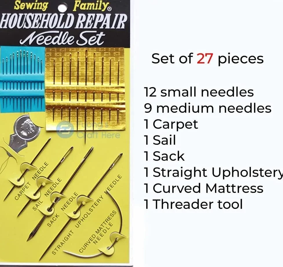 Cybrix - یک بسته - مجموعه کامل سوزن تعمیر دستی خانگی 27 عددی برای گلدوزی، خیاطی و غیره