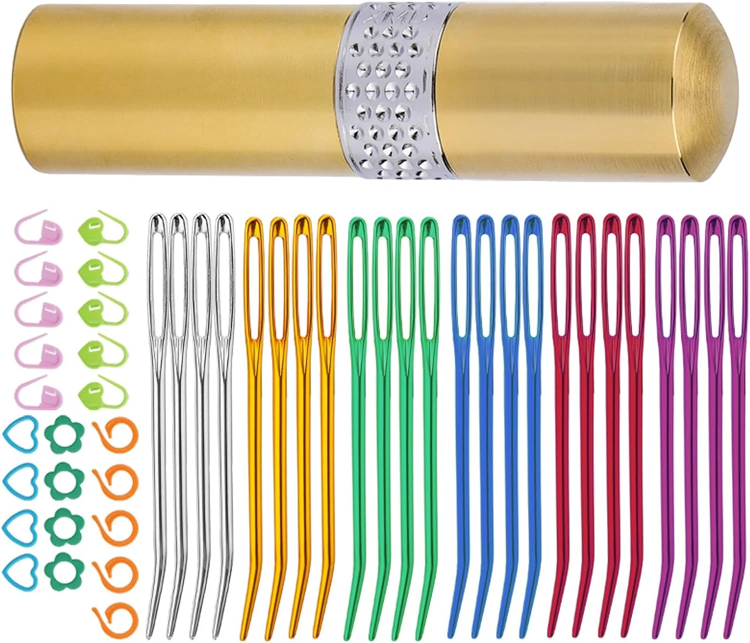 48 عدد سوزن بزرگ چشمی خمیده، سوزن ملیله دوزی نوک خمیده، نشانگر دوخت قفلی با جعبه برای مبتدیان