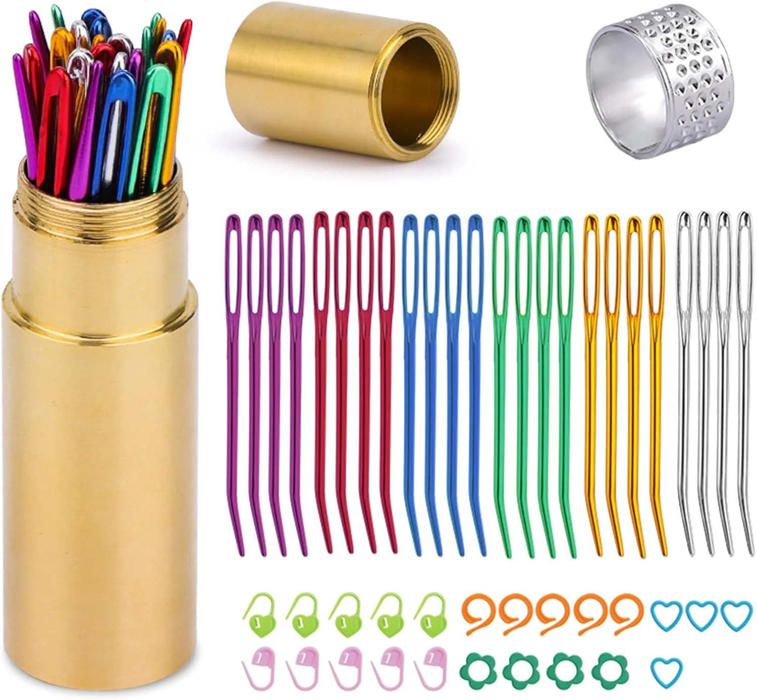 48 عدد سوزن بزرگ چشمی خمیده، سوزن ملیله دوزی نوک خمیده، نشانگر دوخت قفلی با جعبه برای مبتدیان