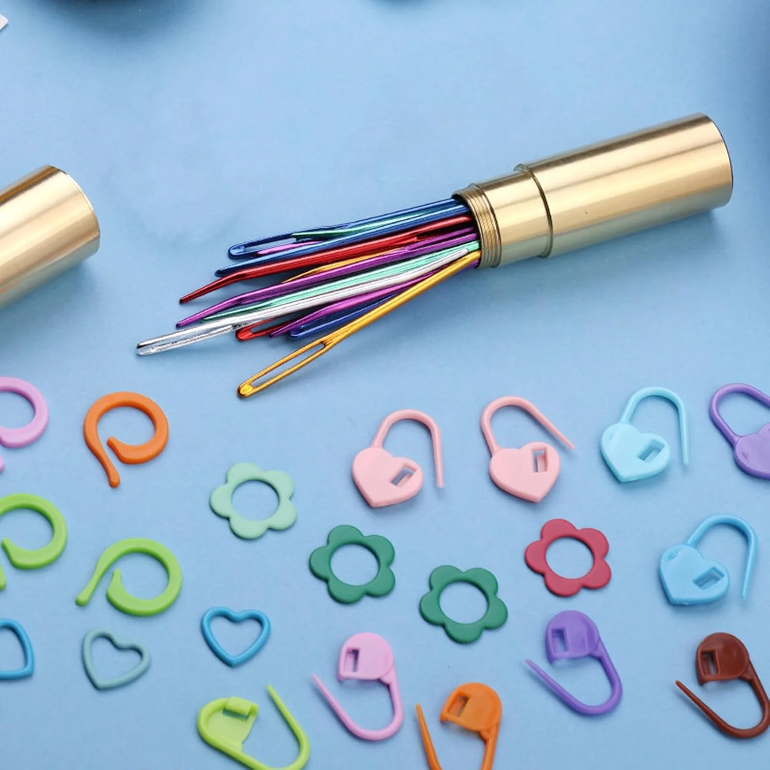 48 عدد سوزن بزرگ چشمی خمیده، سوزن ملیله دوزی نوک خمیده، نشانگر دوخت قفلی با جعبه برای مبتدیان