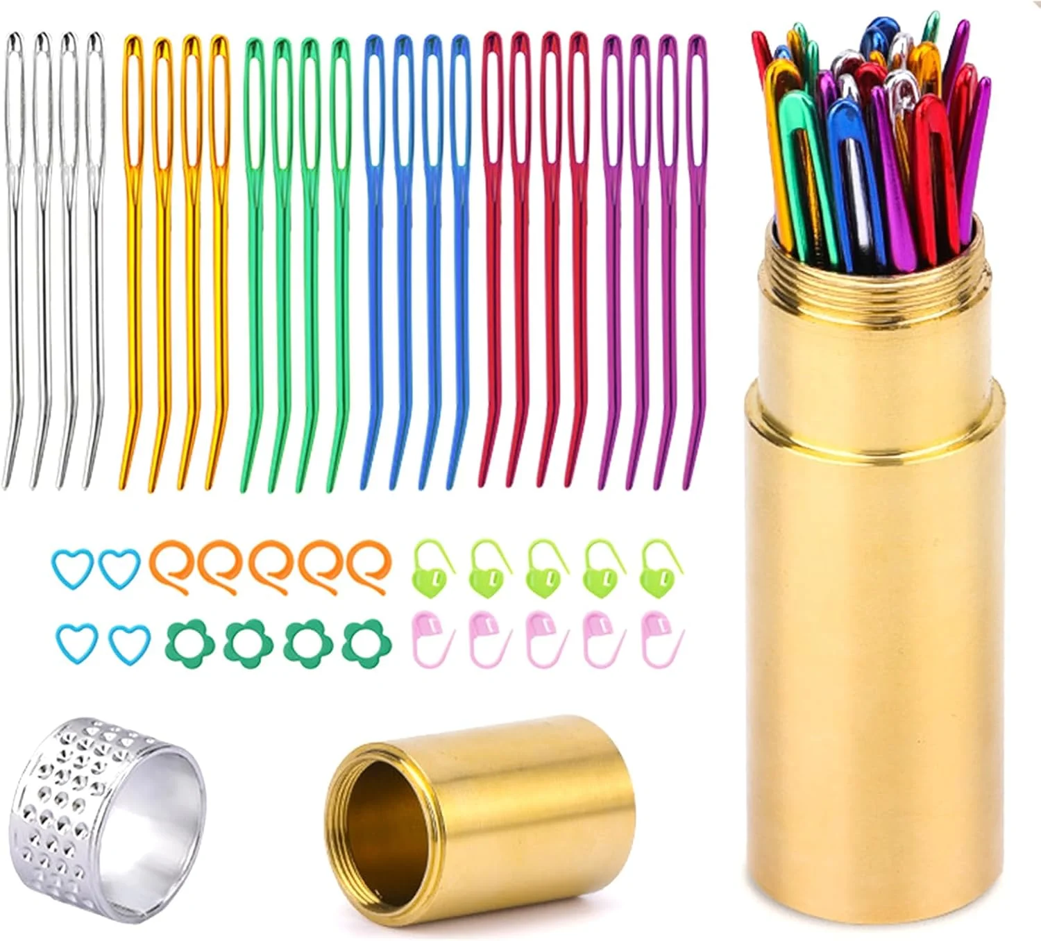 48 عدد سوزن بزرگ چشمی خمیده، سوزن ملیله دوزی نوک خمیده، نشانگر دوخت قفلی با جعبه برای مبتدیان