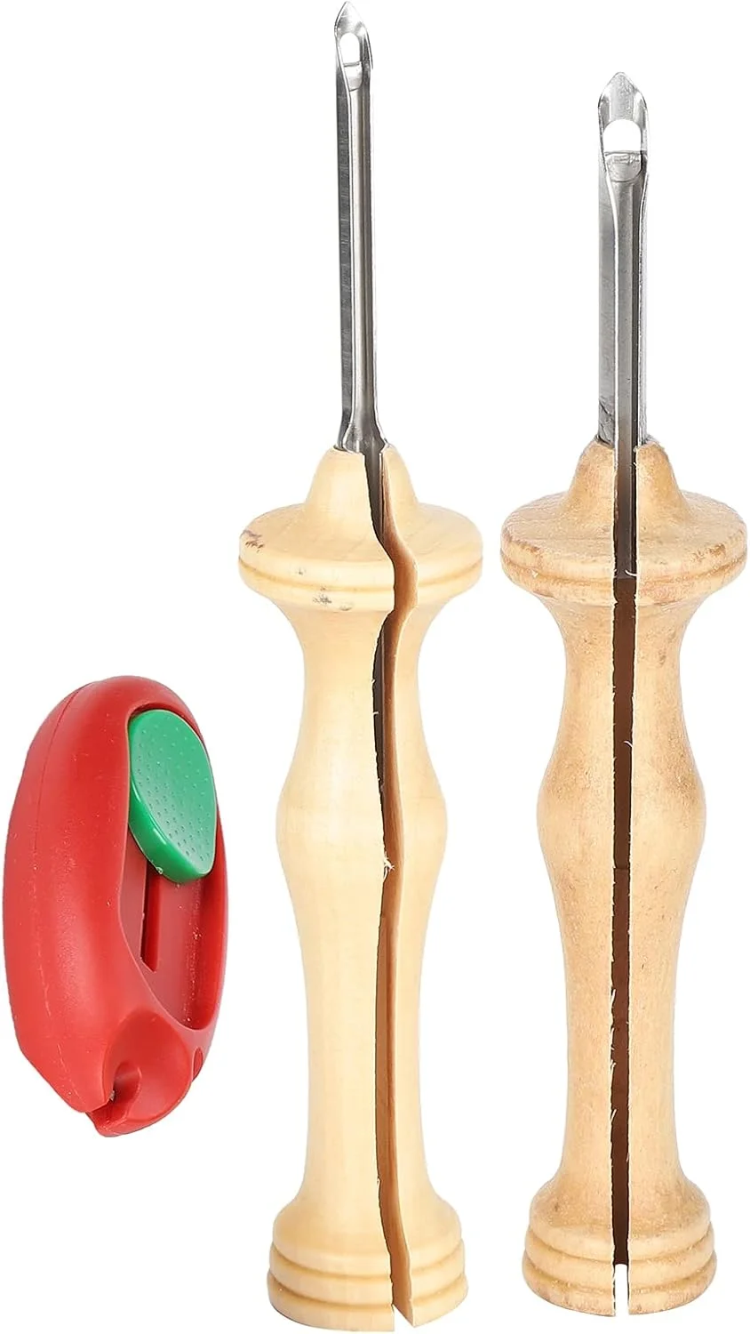 سوزن پانچ دسته چوبی Cryfokt، ست سوزن پانچ لوله سوزن استیل ضد زنگ دسته چوبی انعطاف پذیر برای صنایع دستی DIY برای سوزن دوزی