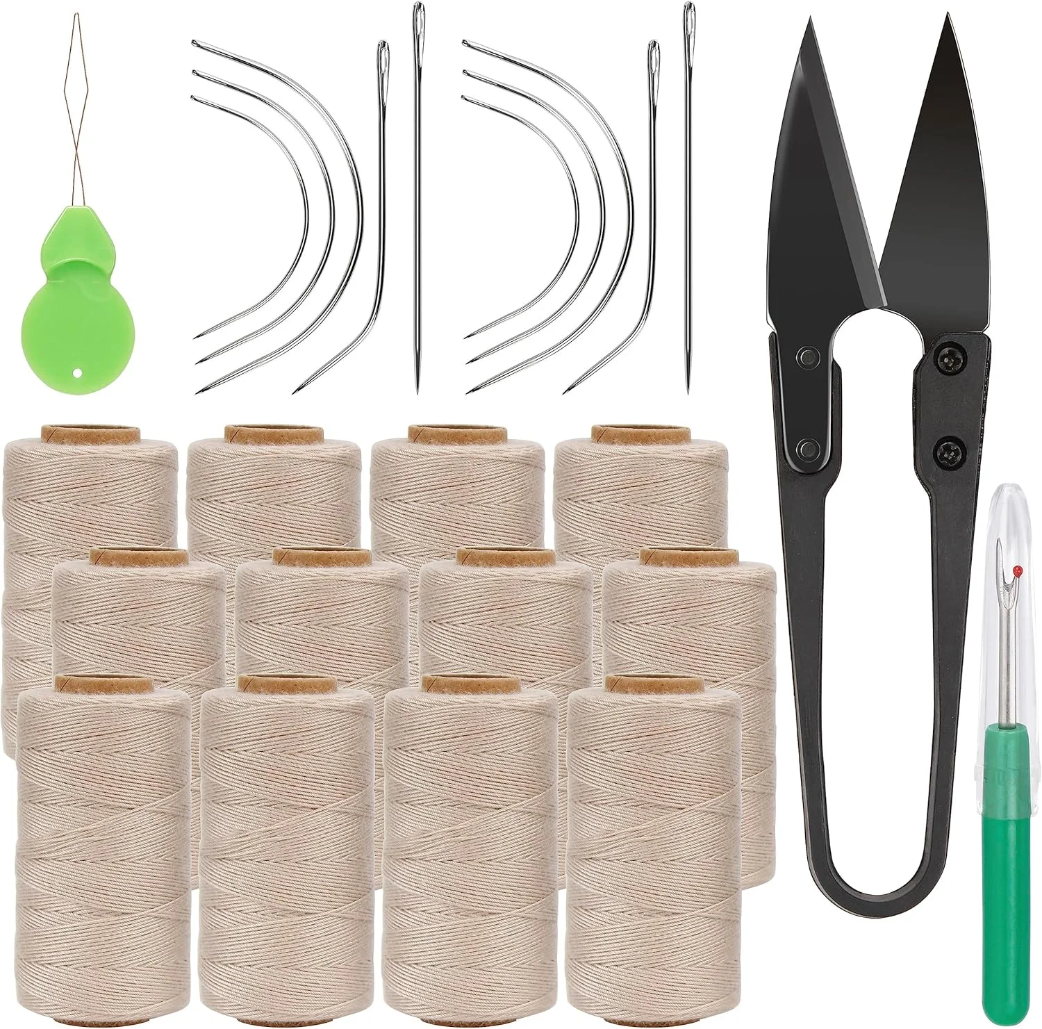 ست نخ و سوزن خیاطی Beayuer، ابزار حرفه ای اکستنشن مو، نخ بافت مو 12 عددی با 10 عدد سوزن منحنی شکل C، J، I برای ساخت کلاه گیس، خیاطی، صنایع دستی، بافندگی (12 عدد، بلوند)