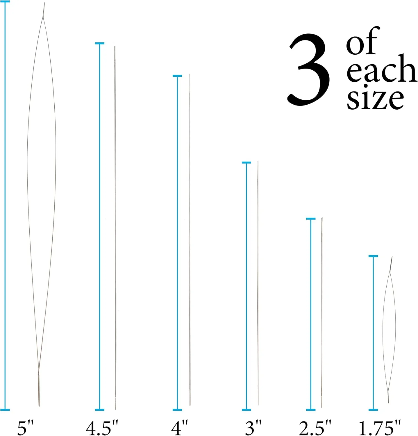 مجموعه سوزن مهره دوزی چشم بزرگ Beadsmith، 18 عددی، 6 سایز، 1.75 تا 5 اینچ، 3 سوزن در هر سایز - نوک تیز، مناسب برای خیاطی عمومی، بافندگی و گلدوزی، نخ کردن بسیار آسان
