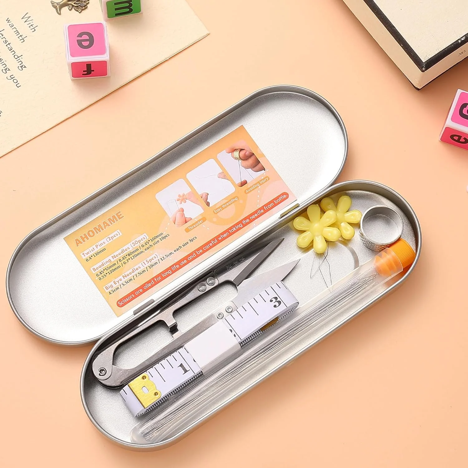 ست 74 عددی سوزن مهره دوزی، شامل 50 عدد سوزن مهره دوزی چشم بزرگ، 15 عدد سوزن مهره دوزی دانه ای، 2 عدد سوزن مهره دوزی پیچ دار برای ساخت جواهرات، ابزار دستبند و لوازم مهره دوزی