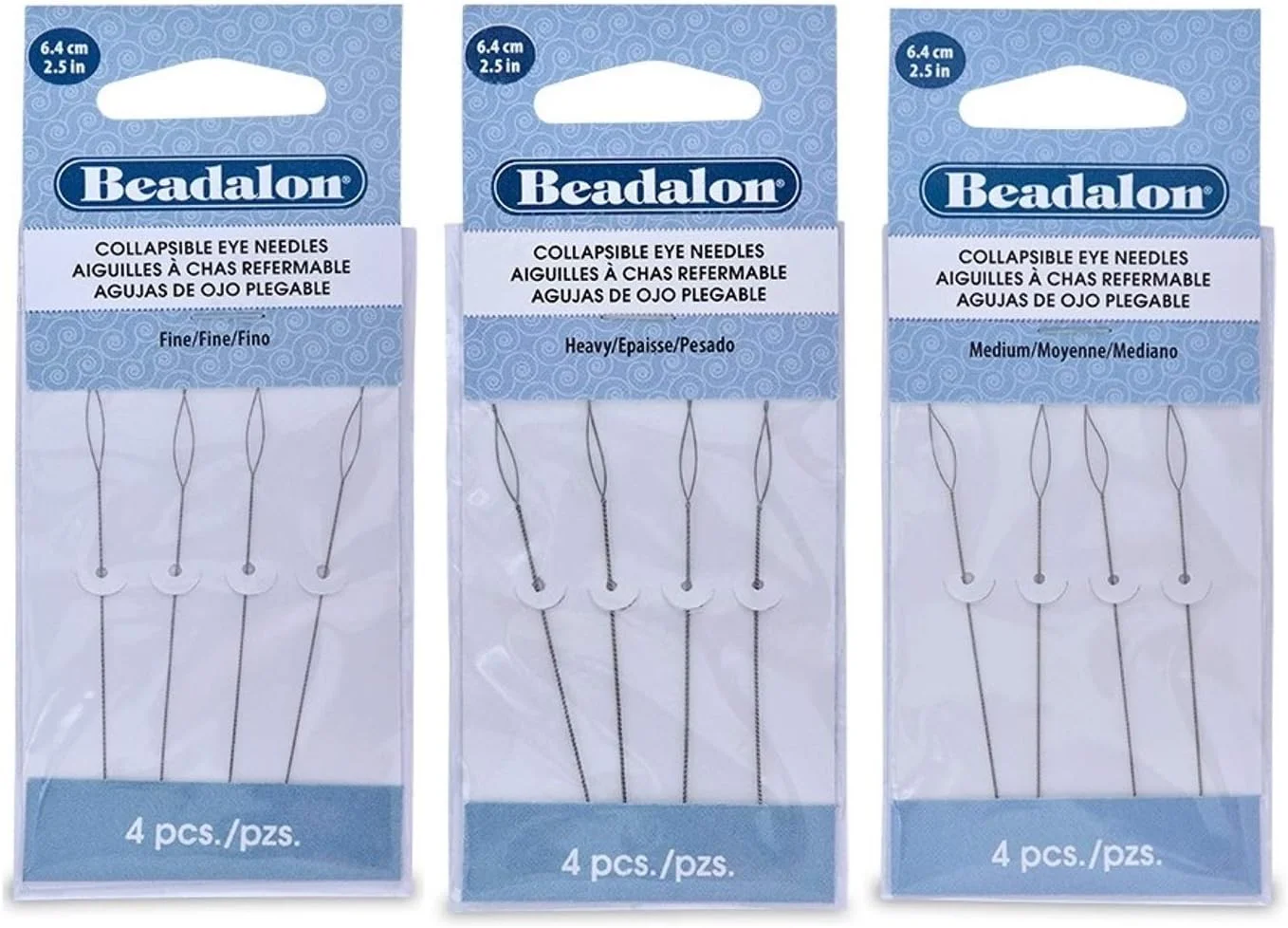 Beadalon 3 بسته - سوزن های چشمی تاشو 2.5 ظریف، متوسط و سنگین - 4 عدد در بسته - مجموع 12 سوزن (در بسته بندی پستی Rigid Pak TM)