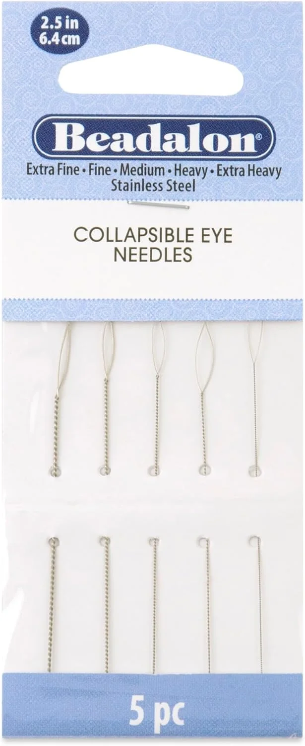 سوزن های مهره دوزی چشم تاشو Beadalon، بسته 5 عددی متنوع - 2.5 اینچ: خیلی ظریف، ظریف، متوسط، سنگین، خیلی سنگین