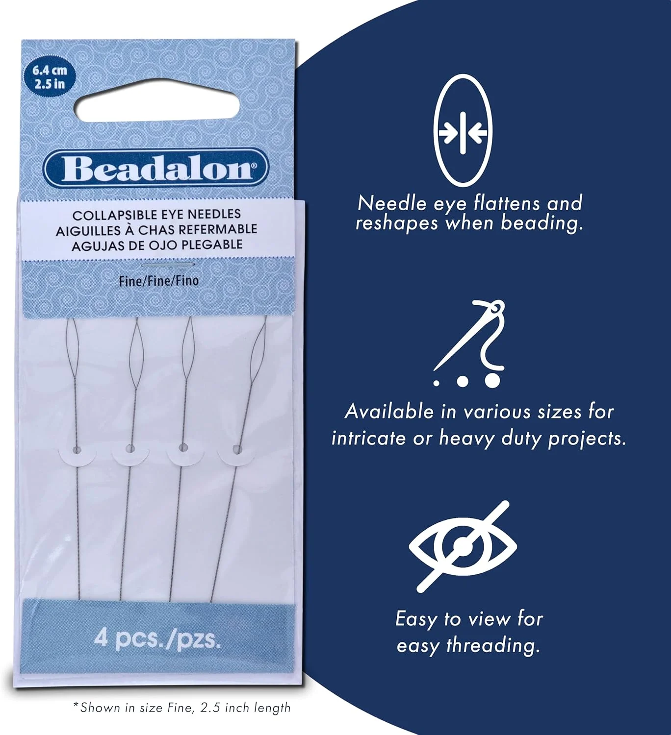 سوزن های مهره دوزی چشم تاشو Beadalon، بسته 5 عددی متنوع - 2.5 اینچ: خیلی ظریف، ظریف، متوسط، سنگین، خیلی سنگین