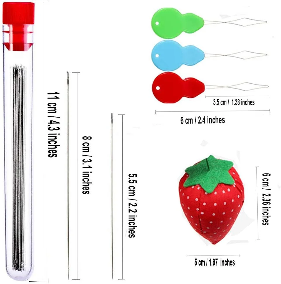 40 عدد سوزن مهره دوزی، سوزن های مهره ای بسیار ظریف و نازک، سوزن های گلدوزی مهره دوزی بلند و مستقیم برای ساخت دستبند و جواهرات با سوزن نخ کن و بالشتک سوزن خیاطی