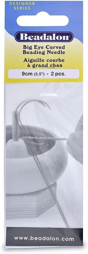سوزن های مهره دوزی چشم بزرگ خمیده Beadalon 700A-300، طول 3.5 اینچ، 2 عدد، استیل ضد زنگ