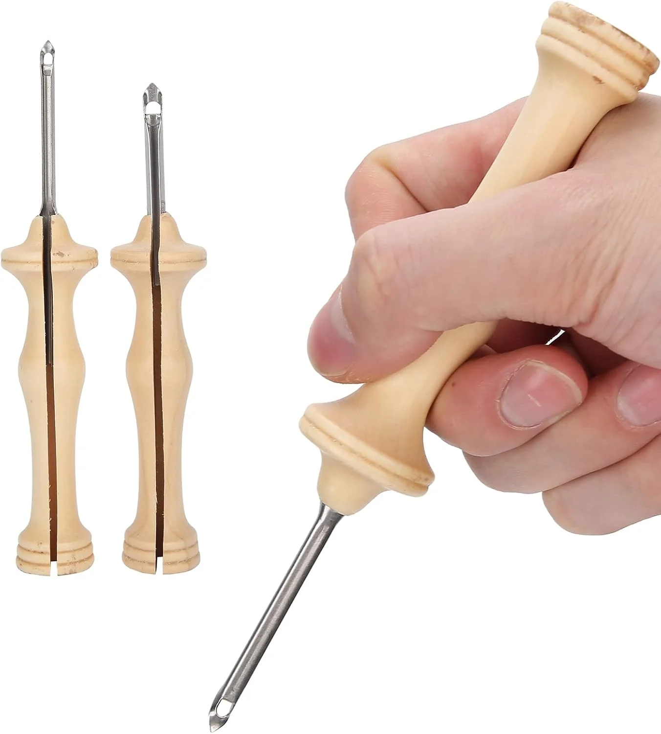Banrixian سوزن پانچ DIY، کیت گلدوزی سوزن پانچ 2 عددی دسته چوبی سوزن نخ ابزار بافندگی دست ساز DIY Leunlee Banrixian سوزن پانچ DIY، کیت گلدوزی سوزن پانچ 2 عددی دسته چوبی سوزن نخ ابزار بافندگی دست ساز DIY Leunlee