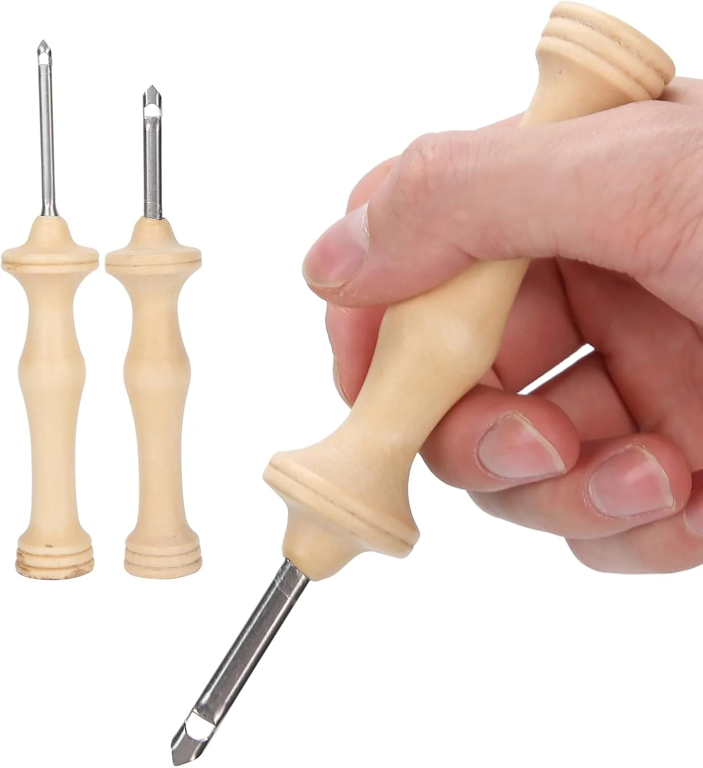Banrixian سوزن پانچ DIY، کیت گلدوزی سوزن پانچ 2 عددی دسته چوبی سوزن نخ ابزار بافندگی دست ساز DIY Leunlee Banrixian سوزن پانچ DIY، کیت گلدوزی سوزن پانچ 2 عددی دسته چوبی سوزن نخ ابزار بافندگی دست ساز DIY Leunlee