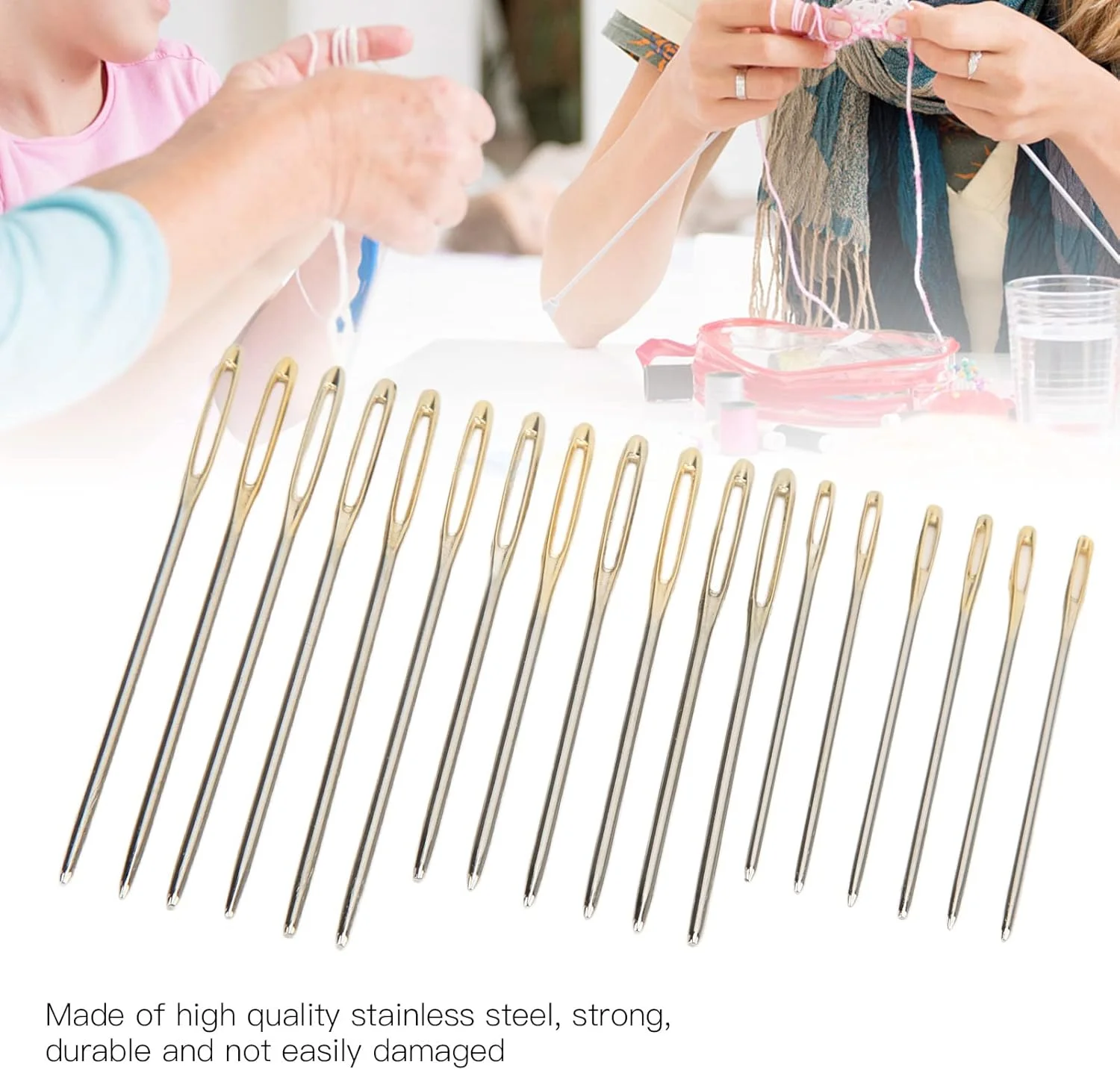 18 عدد سوزن خیاطی در سایزهای مختلف، چشمی بزرگ، طلایی، پایدار، با کاربری آسان، لوازم و ملزومات خیاطی دستی خانگی، ابزارهای DIY