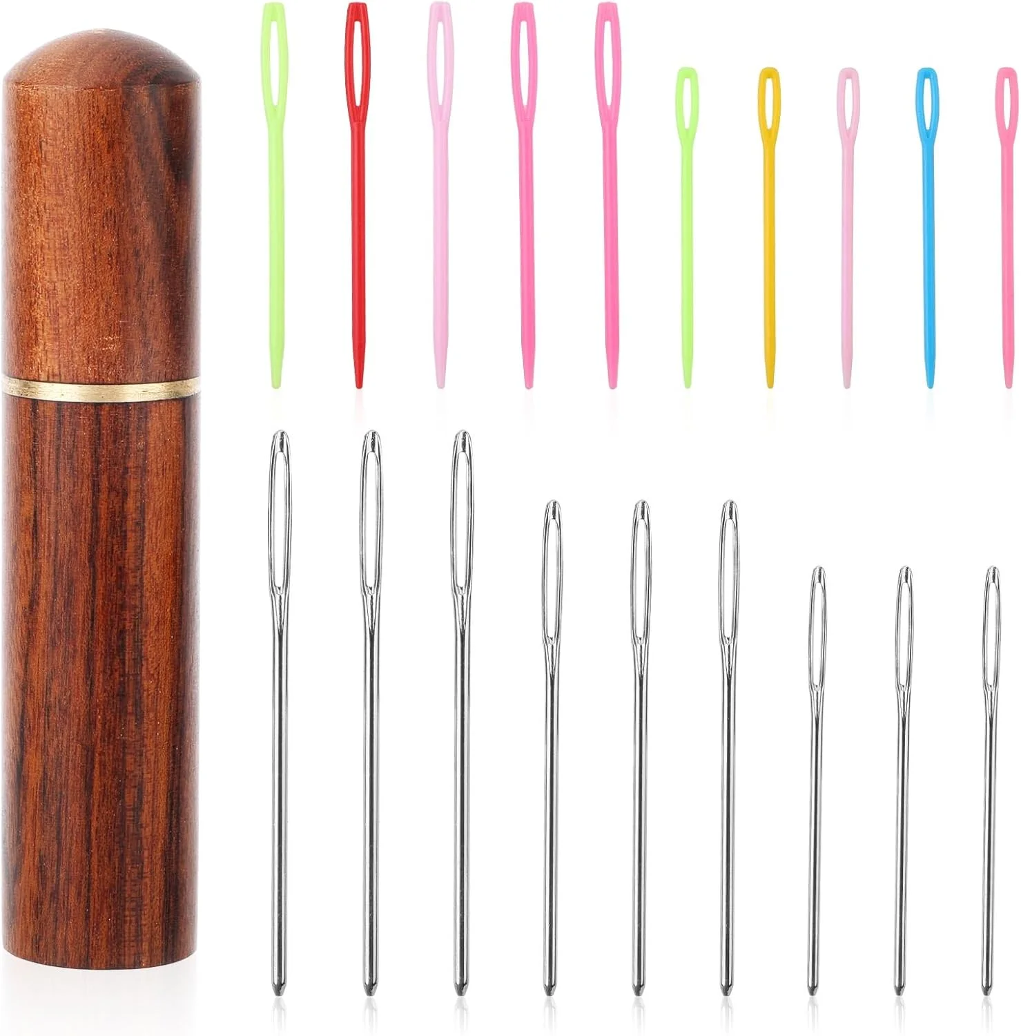 ست 19 عددی سوزن‌های خیاطی چشم بزرگ، سوزن‌های نخ آلومینیومی پلاستیکی، سوزن‌های رفو رنگارنگ برای نخ در 4 سایز، سوزن‌های گلدوزی، سوزن ملیله‌دوزی برای بافتنی قلاب بافی