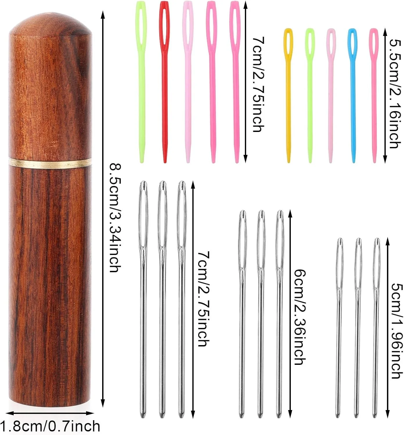 ست 19 عددی سوزن‌های خیاطی چشم بزرگ، سوزن‌های نخ آلومینیومی پلاستیکی، سوزن‌های رفو رنگارنگ برای نخ در 4 سایز، سوزن‌های گلدوزی، سوزن ملیله‌دوزی برای بافتنی قلاب بافی