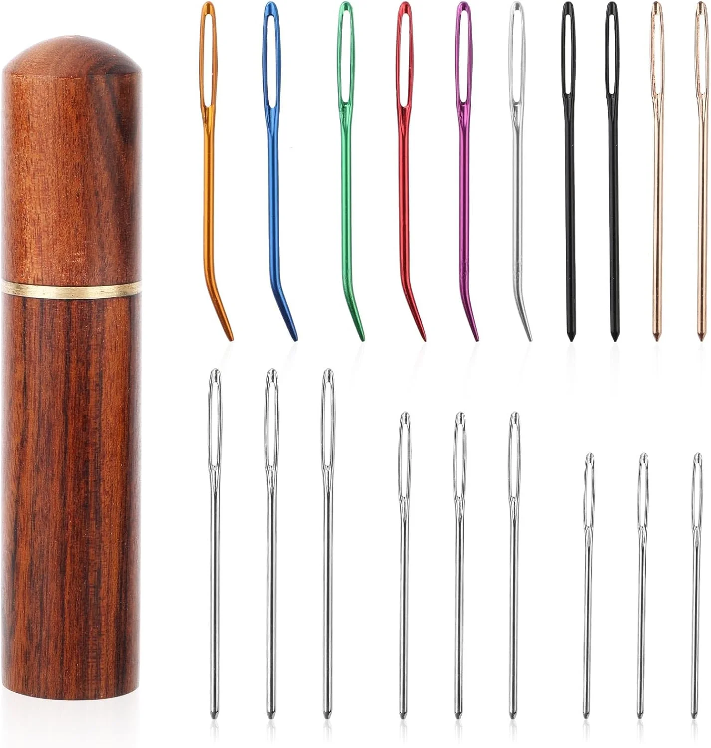 بسته 19 عددی سوزن خیاطی با چشمی بزرگ، سوزن نخ‌کشی آلومینیومی، سوزن‌های خمیده و صاف، سوزن‌های رفو، سوزن‌های گلدوزی در 3 سایز، سوزن ملیله‌دوزی برای بافندگی، قلاب‌بافی و نخ