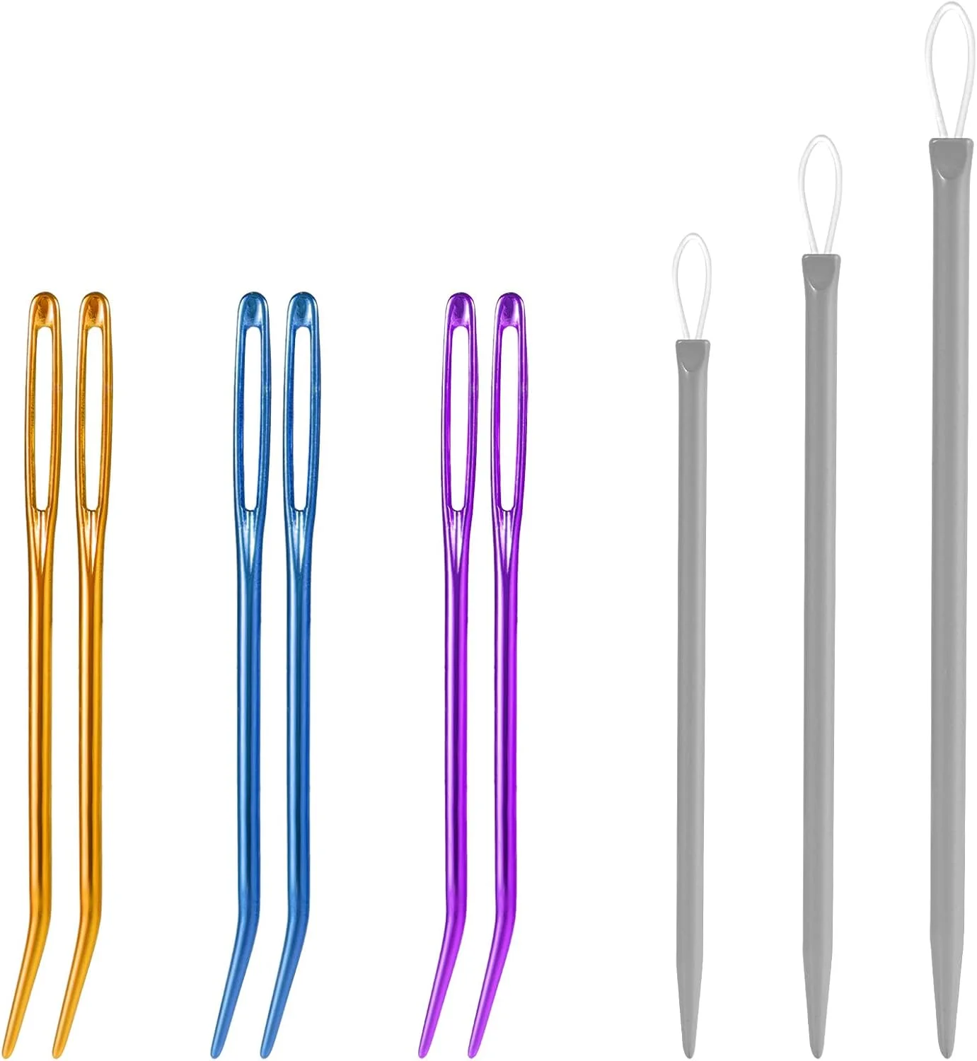 ست سوزن نخ ریسی 9 عددی، سوزن های خیاطی دستی آلومینیومی با چشم بزرگ و نوک خمیده، ابزار بافندگی پشم برای پروژه های گلدوزی قلاب بافی