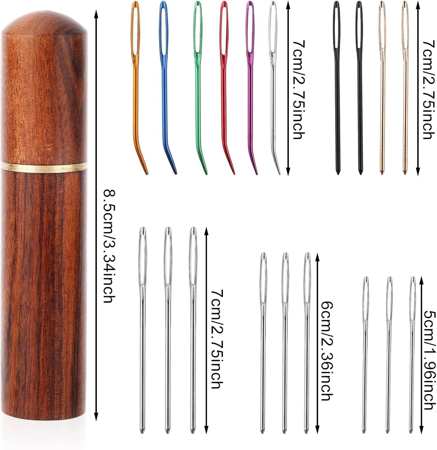 بسته 19 عددی سوزن خیاطی با چشمی بزرگ، سوزن نخ‌کشی آلومینیومی، سوزن‌های خمیده و صاف، سوزن‌های رفو، سوزن‌های گلدوزی در 3 سایز، سوزن ملیله‌دوزی برای بافندگی، قلاب‌بافی و نخ