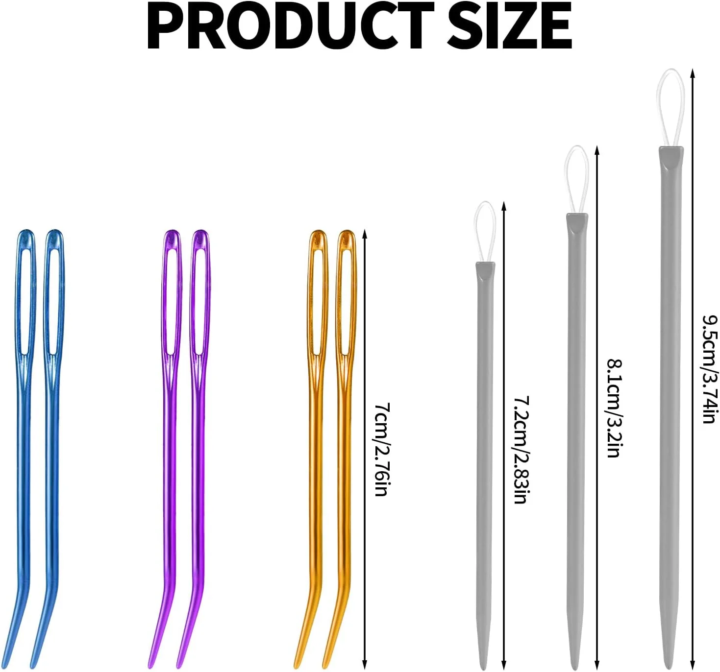 ست سوزن نخ ریسی 9 عددی، سوزن های خیاطی دستی آلومینیومی با چشم بزرگ و نوک خمیده، ابزار بافندگی پشم برای پروژه های گلدوزی قلاب بافی