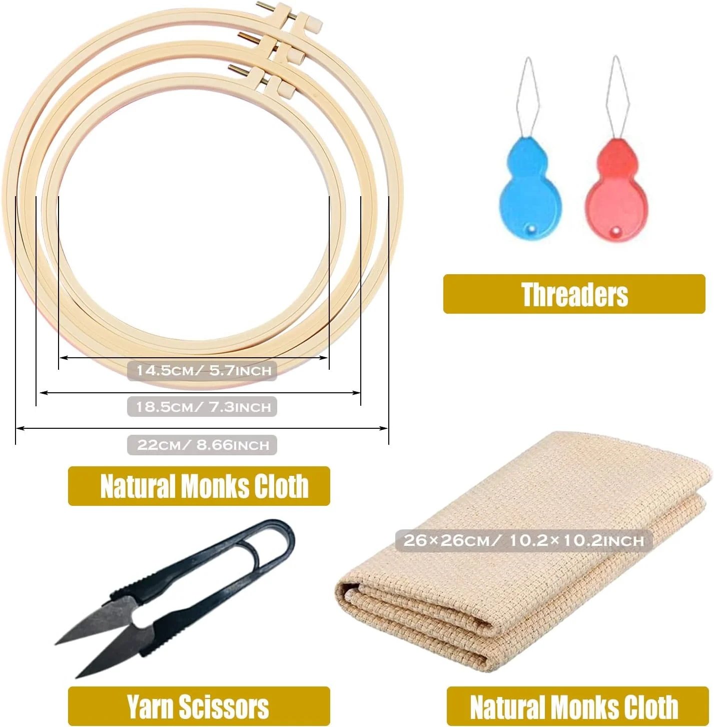 ست 17 تکه سوزن پانچ آلازون، شامل 3 حلقه پلاستیکی با 3 پارچه سوزن پانچ، 12 رنگ نخ، سوزن پانچ، سوزن های چشم بزرگ، نخ رد کن برای کیت های سوزن پانچ