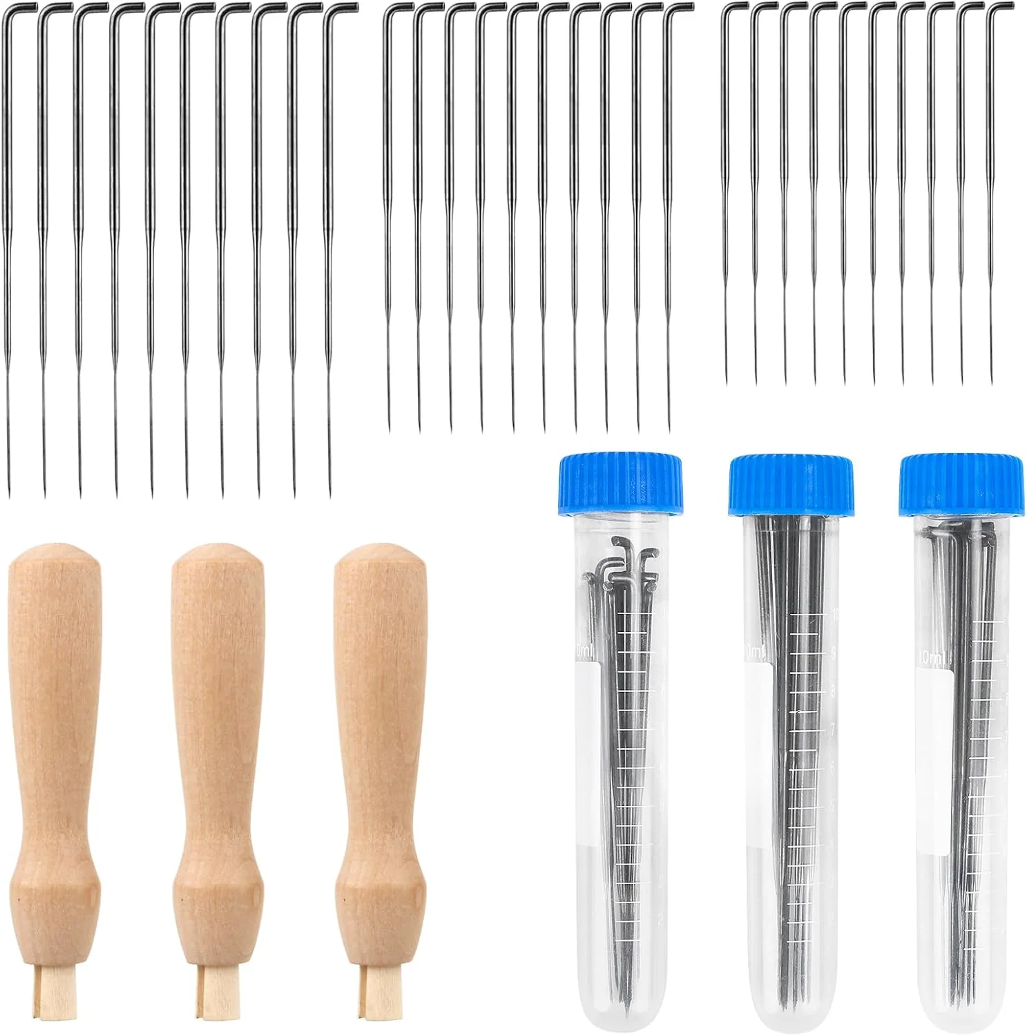 ست نمد دوزی 36 تکه، ست سوزن نمد دوزی، سوزن های نمد دوزی برای نمد دوزی خشک با سوزن های نمد دوزی در 3 سایز، 3 دسته سوزن چوبی نمدی، 3 بطری سوزن آبی، ست ابزار نمد دوزی پشمی برای