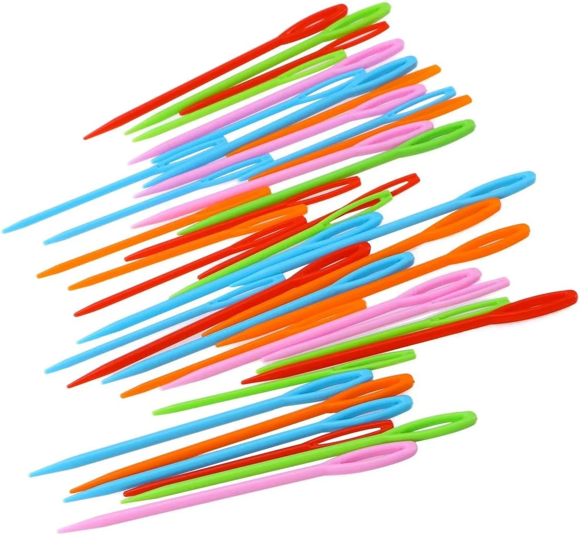 40 عدد سوزن پلاستیکی خیاطی چشم بزرگ، ابزار بافندگی برای کودکان، رنگ های متنوع