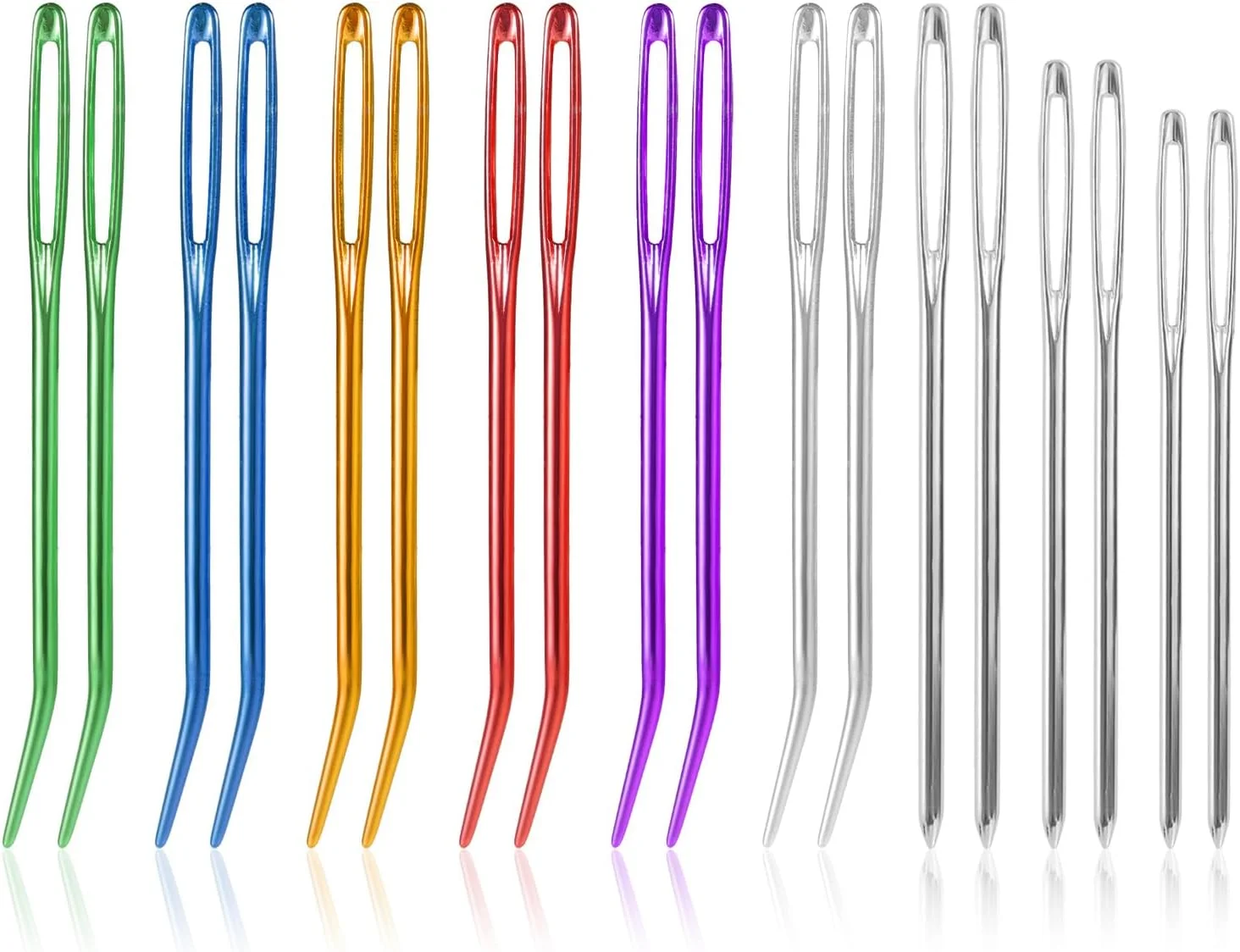 ست سوزن خیاطی 18 عددی با چشمی بزرگ، ست سوزن نخ آلومینیومی با چشمی بزرگ با نوک مستقیم و منحنی، ابزار بافندگی دستی برای لحاف دوزی، قلاب بافی، گلدوزی، پروژه های ملیله دوزی