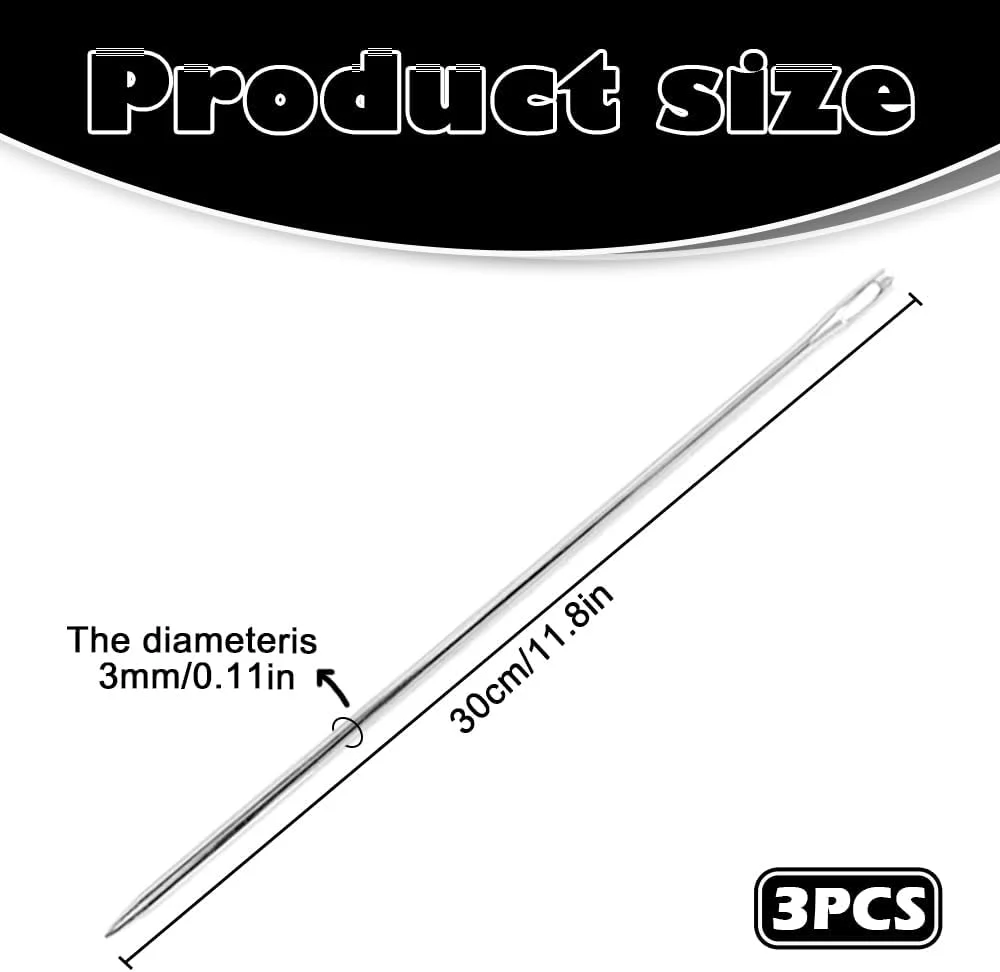 3 عدد سوزن خیاطی دستی چشم بزرگ 12 اینچی، سوزن های حرفه ای روکش دوزی برای صنایع دستی، عروسک سازی و تافتینگ، سوزن های خیاطی دستی چشم بزرگ برای عروسک سازی و صنایع دستی خانگی