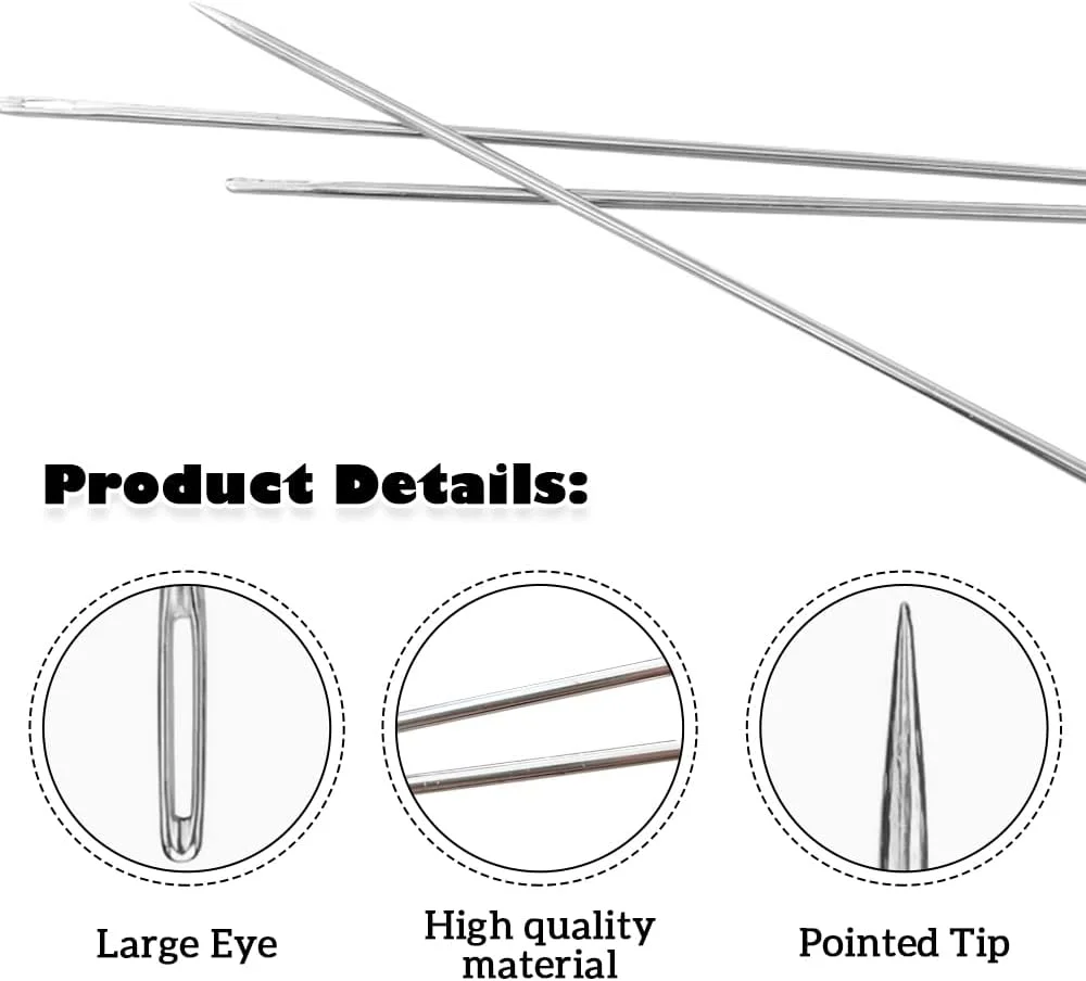 3 عدد سوزن خیاطی دستی چشم بزرگ 12 اینچی، سوزن های حرفه ای روکش دوزی برای صنایع دستی، عروسک سازی و تافتینگ، سوزن های خیاطی دستی چشم بزرگ برای عروسک سازی و صنایع دستی خانگی