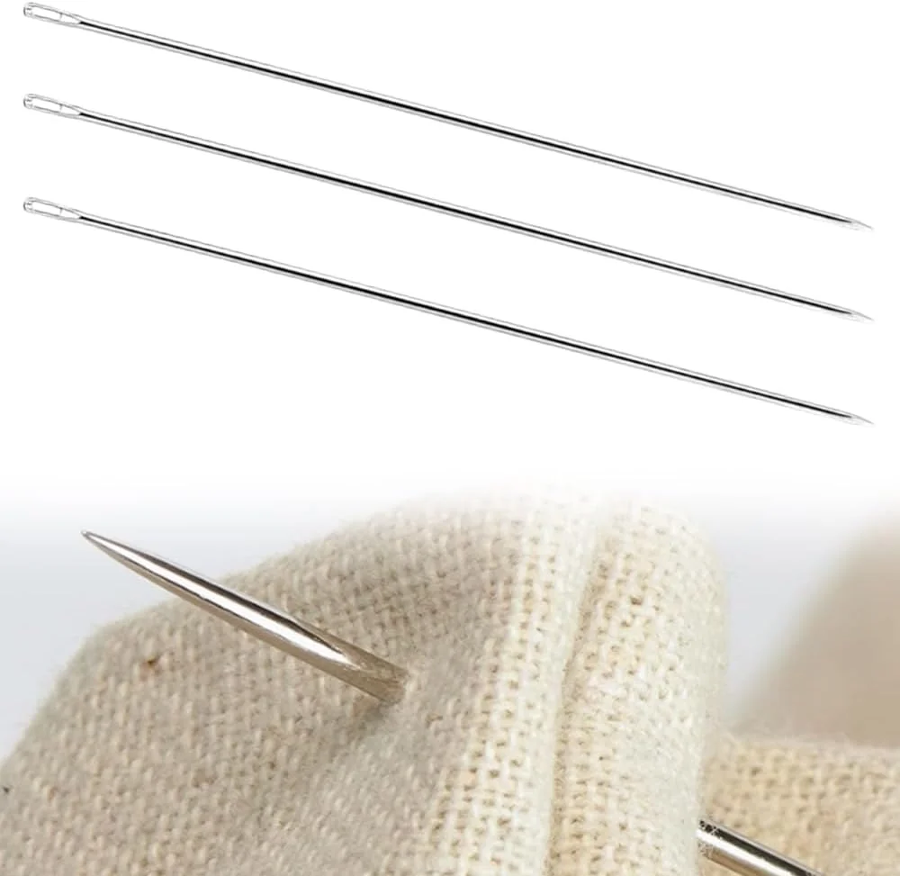 3 عدد سوزن خیاطی دستی چشم بزرگ 12 اینچی، سوزن های حرفه ای روکش دوزی برای صنایع دستی، عروسک سازی و توفینگ، سوزن های خیاطی دستی چشم بزرگ برای عروسک سازی و صنایع دستی خانگی