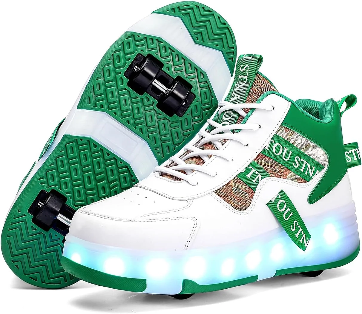 کفش اسکیت غلتکی HHSTS برای کودکان، مدل ارتقا یافته 16 LED، کفش های کتانی مد روز ساق بلند چراغ دار 4 چرخ برای پسران و دختران، هدیه کریسمس، تولد، سال نو برای کودکان