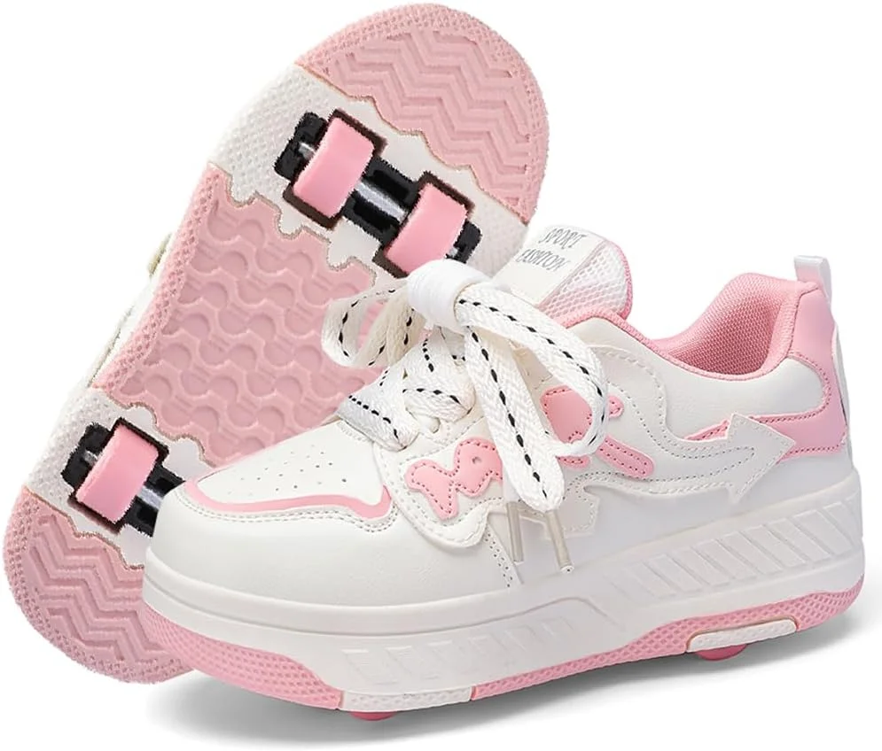 کفش اسکیت بچگانه HHSTS، کفش‌های چرخ‌دار ارتقا یافته جدید با 4 چرخ برای کودکان، کتانی‌های غیررسمی برای پسران و دختران، کفش‌های اسکیت چند منظوره هدیه تولد کریسمس