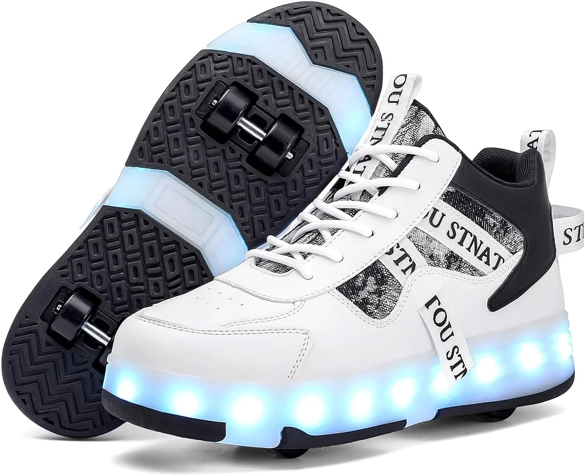 کفش اسکیت غلتکی HHSTS برای کودکان، مدل ارتقا یافته 16 LED، کفش های کتانی مد روز ساق بلند چراغ دار 4 چرخ جداشدنی برای پسران و دختران، هدیه کریسمس، تولد و سال نو برای کودکان
