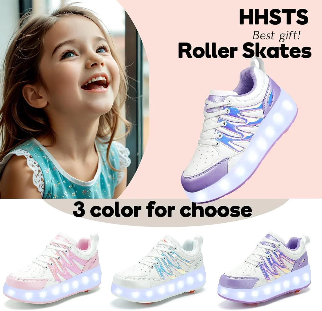 کفش های چرخ دار LED دار HHSTS برای کودکان، کفش های رنگی درخشان اسکیت غلتکی، هدیه ای ساده برای کودکان پسر و دختر، بهترین هدیه برای مهمانی، تولد، روز کریسمس