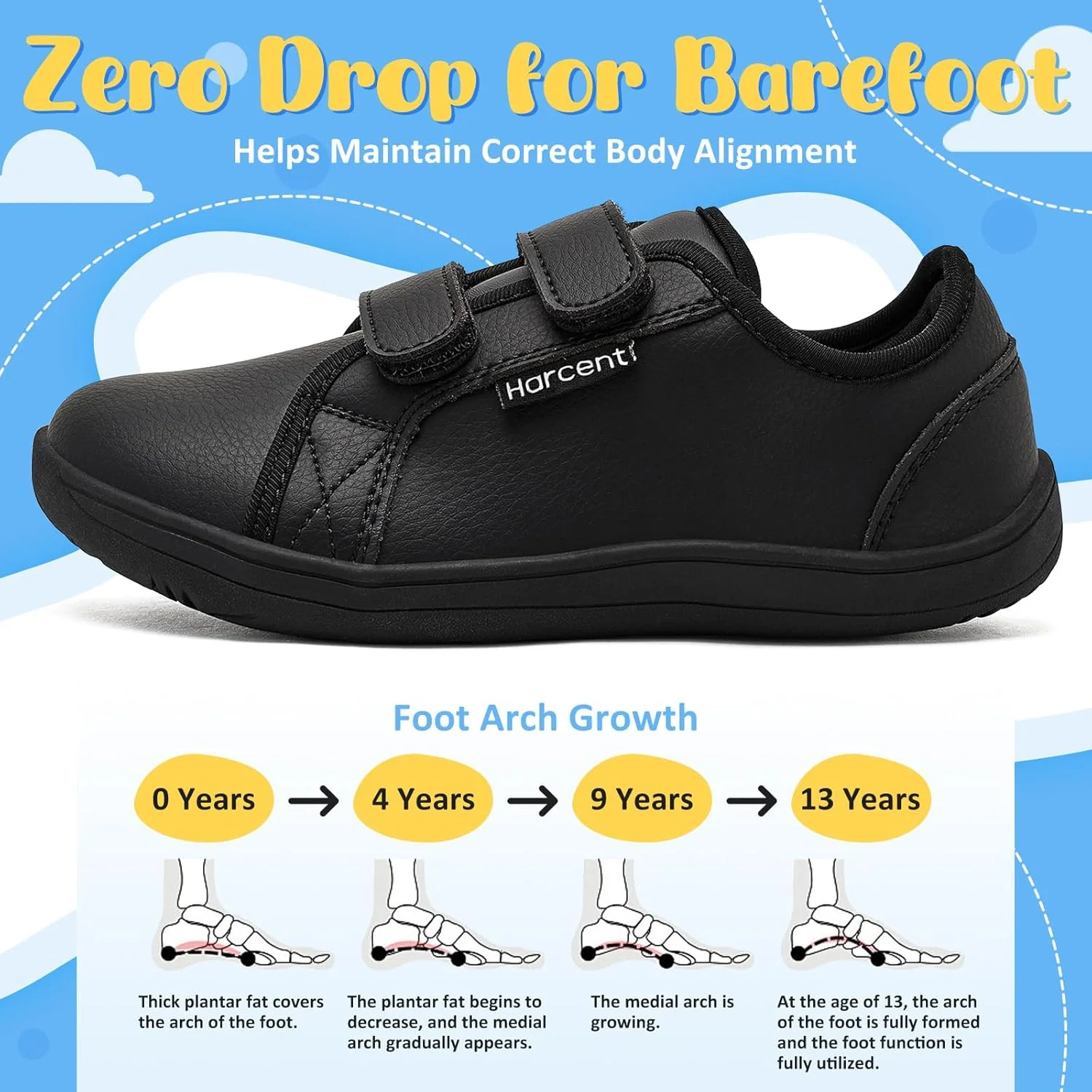 کفش های پهن و مینیمال کودکانه Harcent، مناسب پسران و دختران | زیره صفر | کتانی های سبک و فانتزی
