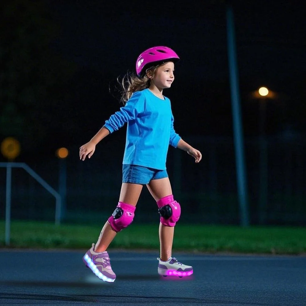کفش های چرخ دار دخترانه HANSYBAY با چراغ های LED، کفش های کتانی چرخ دار سبک وزن قابل جابجایی، کفش های اسکیت پسرانه مناسب مبتدیان، کفش های ورزشی راحت، کفش های ورزشی شارژی USB، هدیه برای کودکان