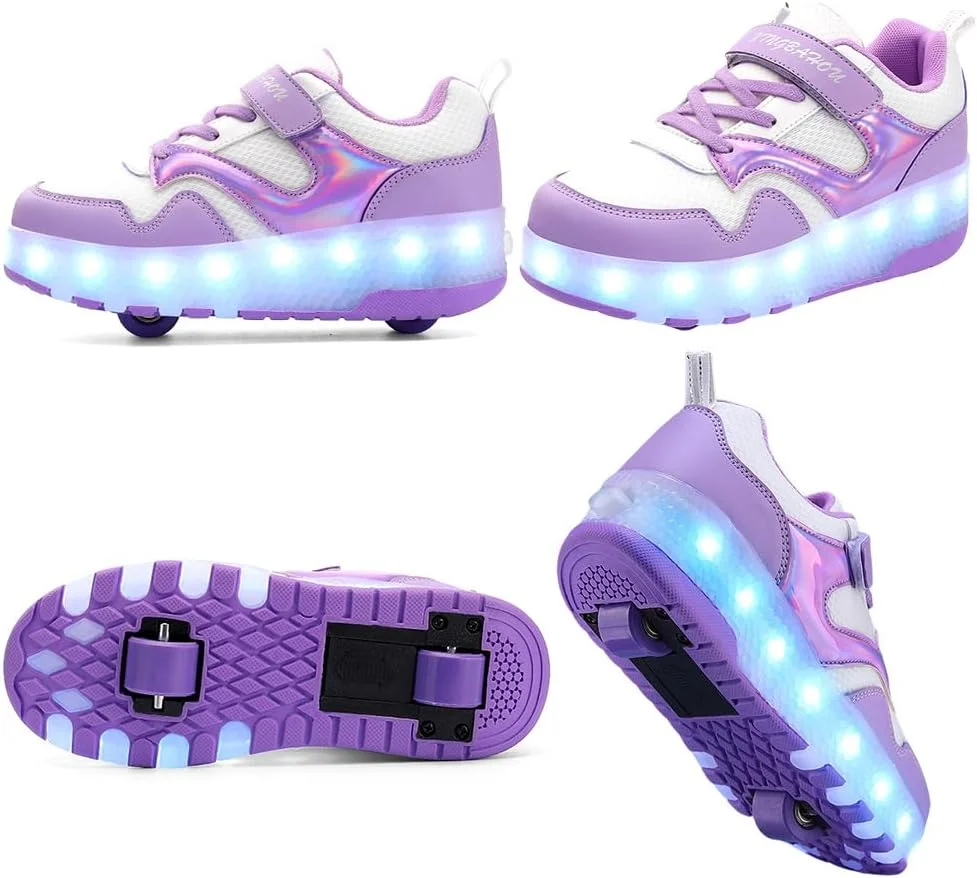 کفش های چرخ دار دخترانه HANSYBAY با چراغ های LED، کفش های کتانی چرخ دار سبک وزن قابل جابجایی، کفش های اسکیت پسرانه مناسب مبتدیان، کفش های ورزشی راحت، کفش های ورزشی شارژی USB، هدیه برای کودکان